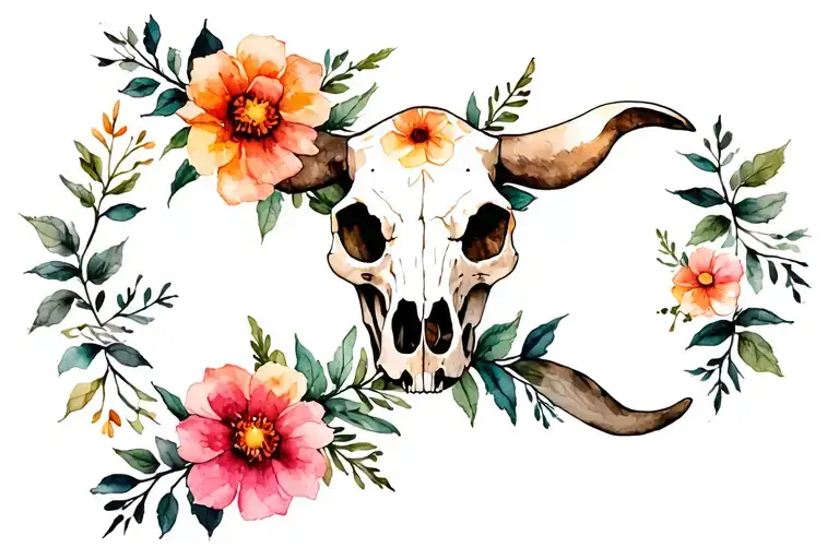 Cow Skull With Flowers