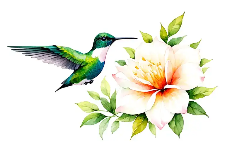 Green And White Hummingbird And Gardenia Flower