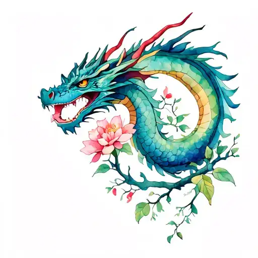 Dragon And Flowers Apple Tree And Willow Vine