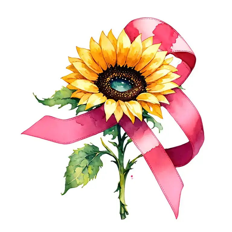 Sunflower And Pink Ribbon Wrapping