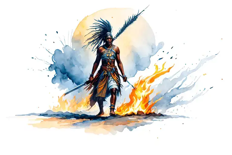 African Warrior Calm Walking Through Fire