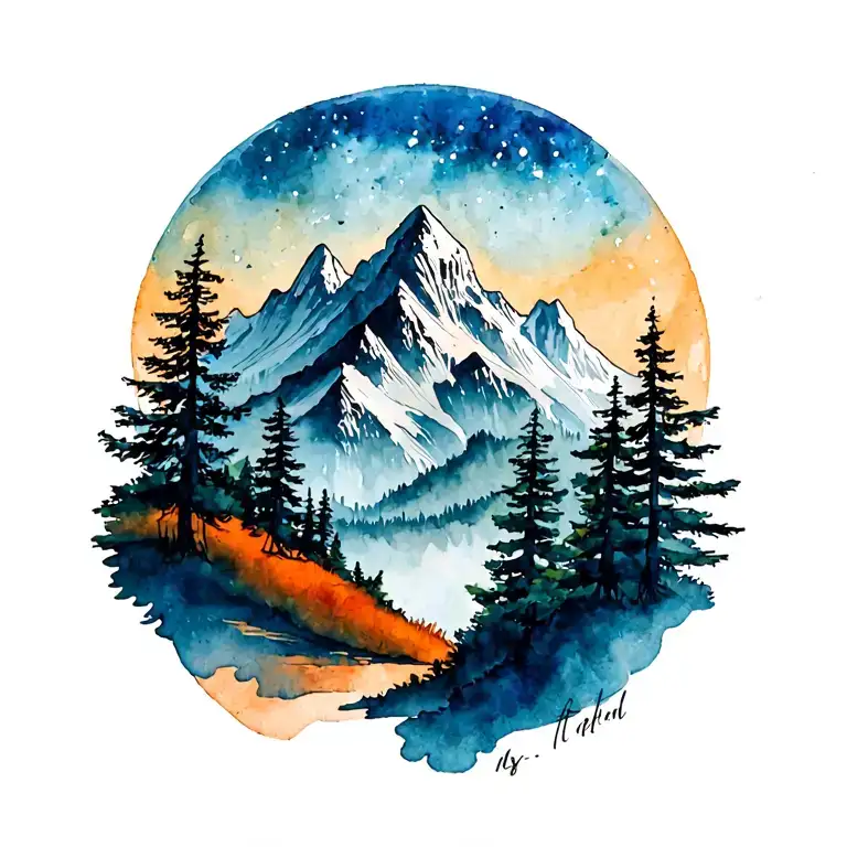 Shoulder Tattoo Of Mountain Scape With Trees In The Foreground