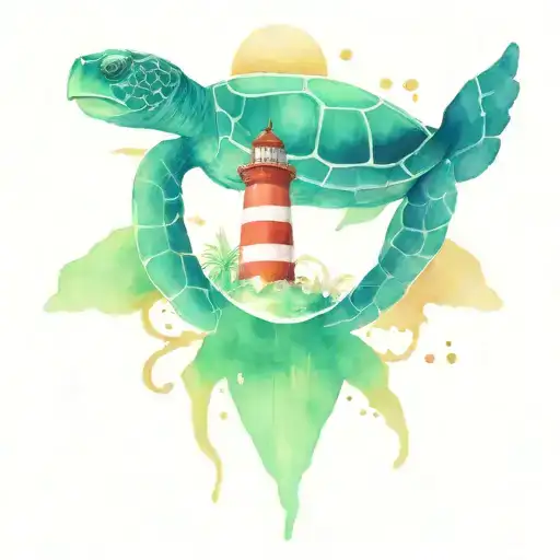 Seaturtle And Light House