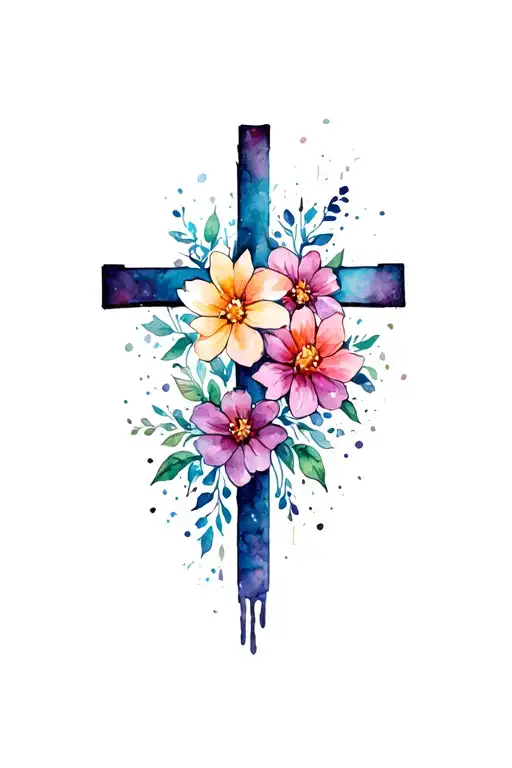 Christian Cross With Flowers