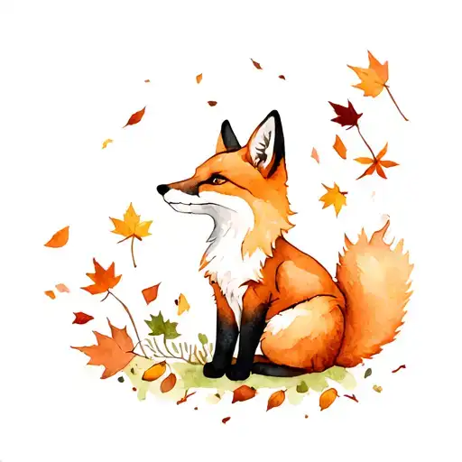 Fall Scenery With Fallen Leaves And Fox Scenery