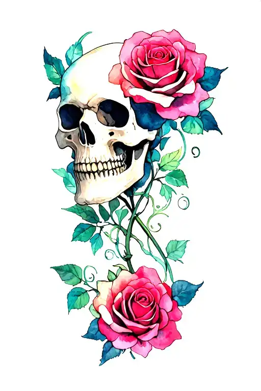Skull Roses Addiction Heartbreak Intertwined With Vines