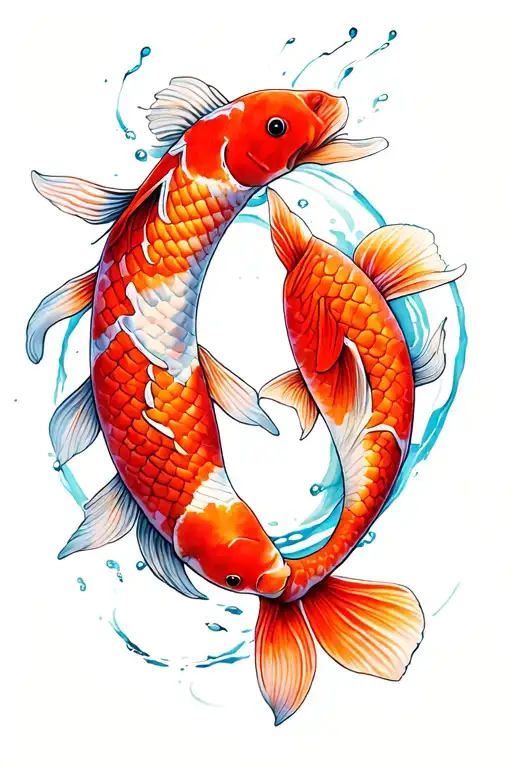 2 Koi Fish Swimming In Circle