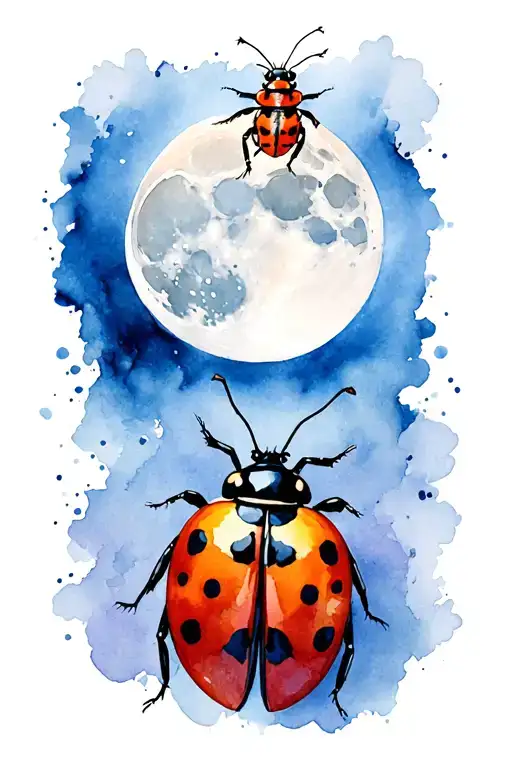 Ladybug Flying Towards Bright Shining Full Moon
