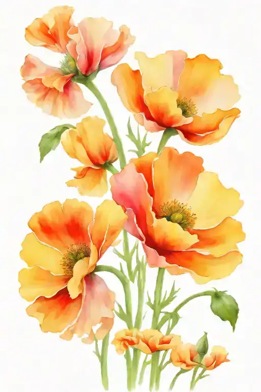 Poppy And Marigold Flowers