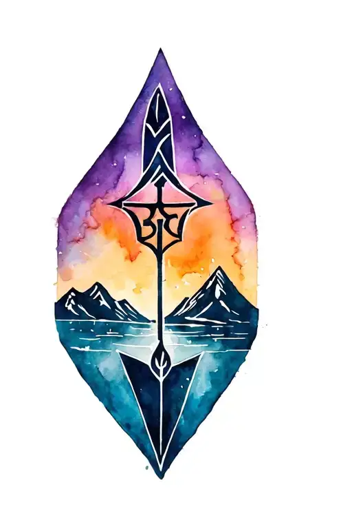 Arrow With Mountain And Runes Viking Symbols