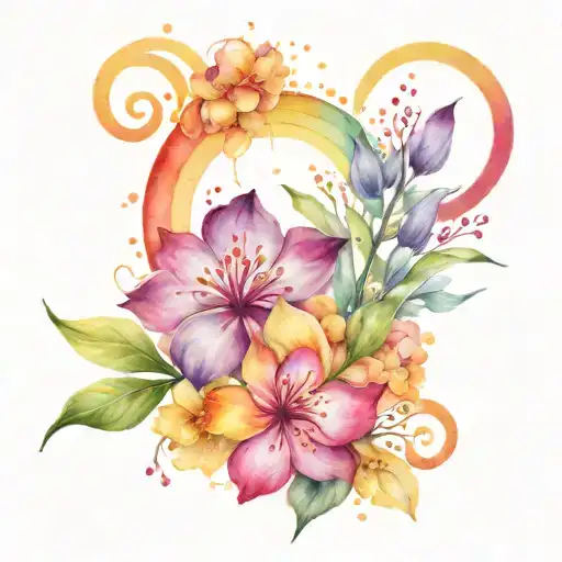 Rainbow And Flowers Intertwined