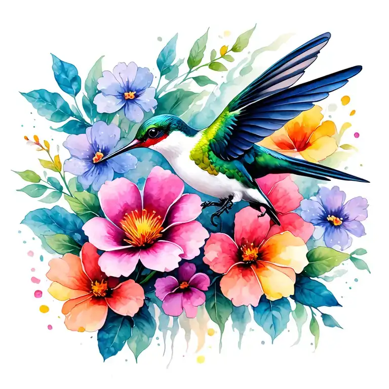 Humming Bird With Flowers