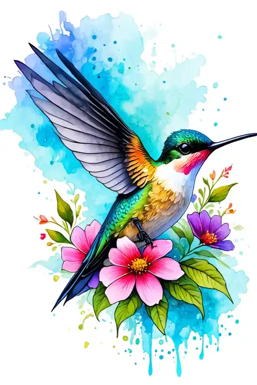 Humming Bird With Flowers