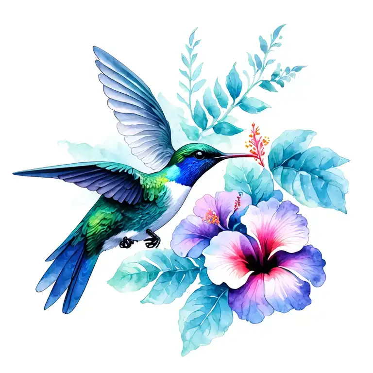 Humming Bird With Hibiscus Flowers