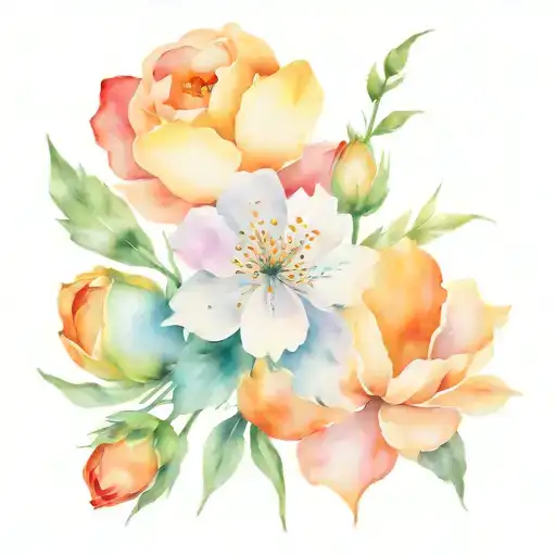 Watercolor Tattoo Flower Bouquet