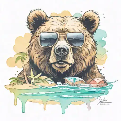 Papa Bear Chilling At The Beach With Sunglasses