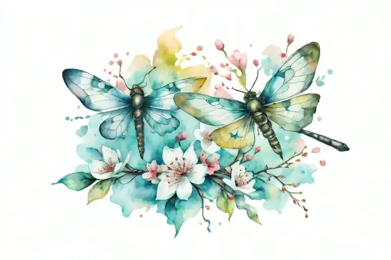 Butterfly Dragonflies Cherry Blossom