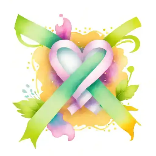 White Ribbon Foundation Tattoo Design Featuring Small Pink Purple And Light Green Hearts