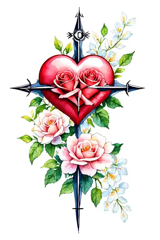 Cross Compass Small Heart Interwined Roses Jasmine Flowers