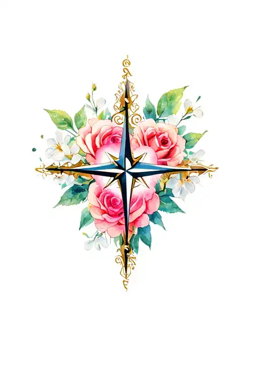 Compass Christian Cross Small Heart Surrounded Roses Jasmine