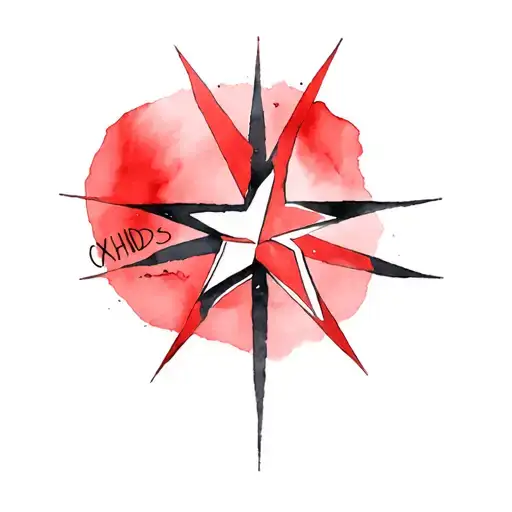 Nautical Star In Red And Black With Cxhds Written At The Northern Point Of The Star