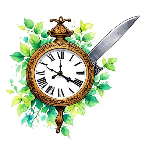 Hat Clock Vines Knife Alice In Wonderland