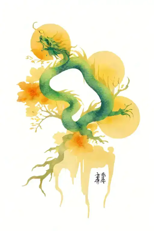 Japanese Landscapes With Japanese Dragon On The Back