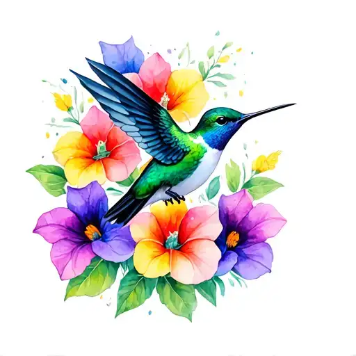 Humming Bird Surrounded By Morning Glory's