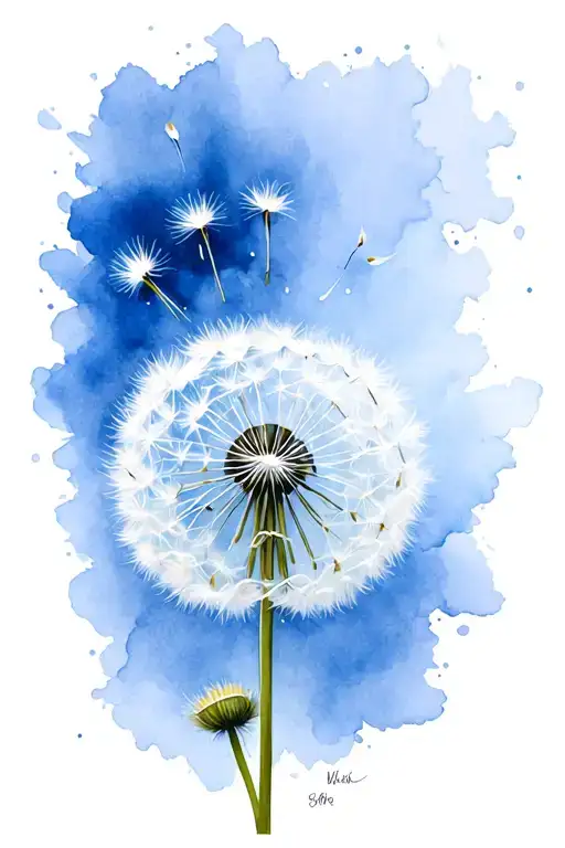 Dandelion With Seeds Blowing In Wind Blowing