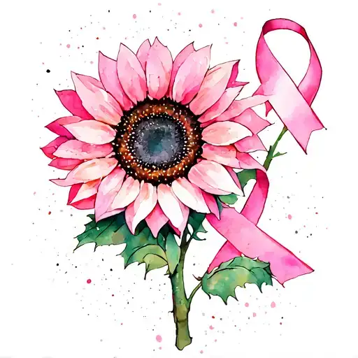 Sunflower With Breast Cancer Ribbon