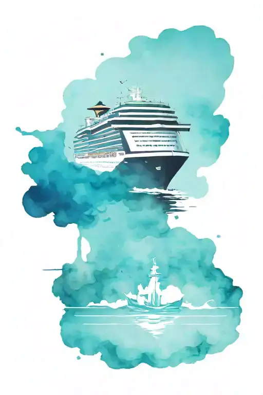 Black Silhouette Of A Cruise Ship On Watercolor Background