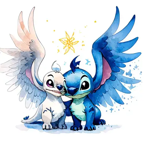 Stitch And Night Fury With Angel And Light Fury Curled