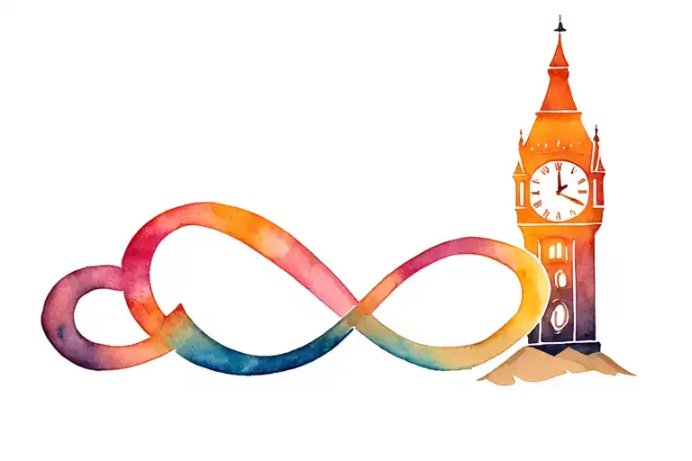 Infinity Symbol Crossed With A Sand Clock Tower