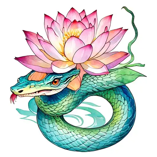 Snake Protecting Lotus Flower Feminine