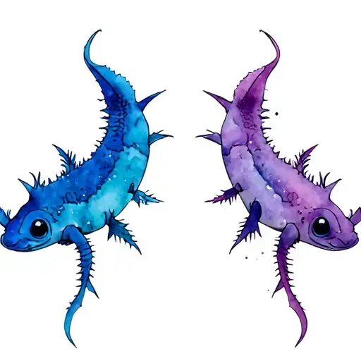 A Blue And A Purple Axolotl