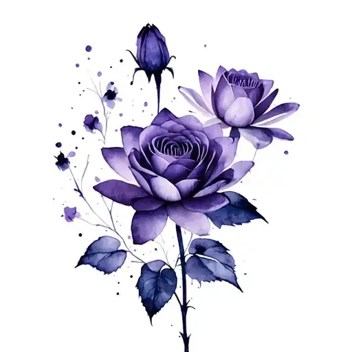 Black Roses Transforming Into Purple Violets One Water Lily