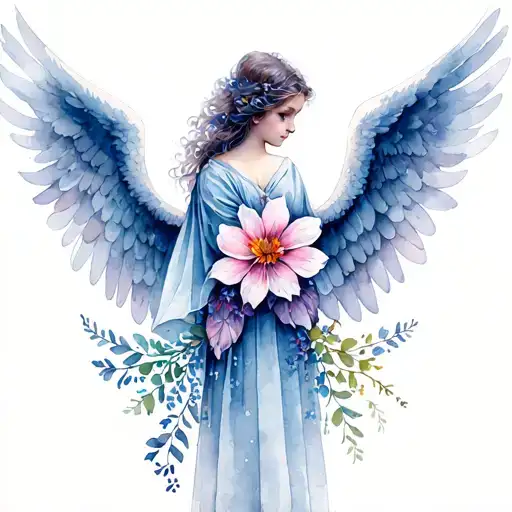 Angel Wings With March Flower Blooming