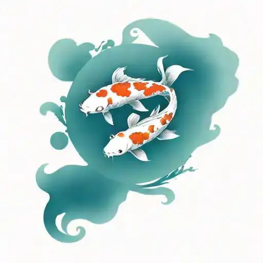 2 Koi Fish Yin Yang Symbol Intertwined