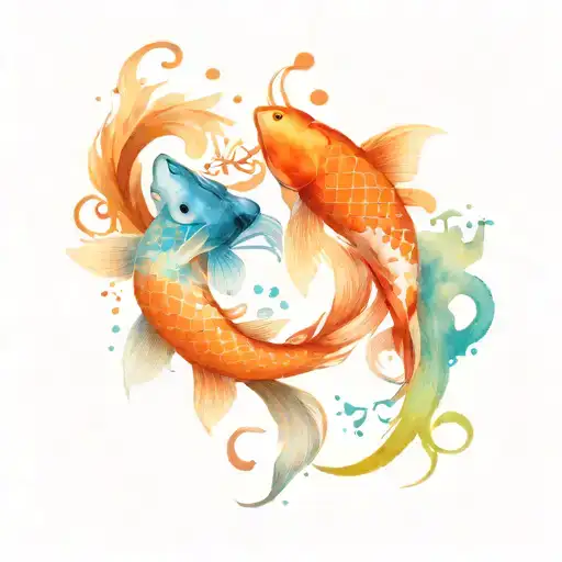 2 Koi Fish Yin Yang Symbol Intertwined