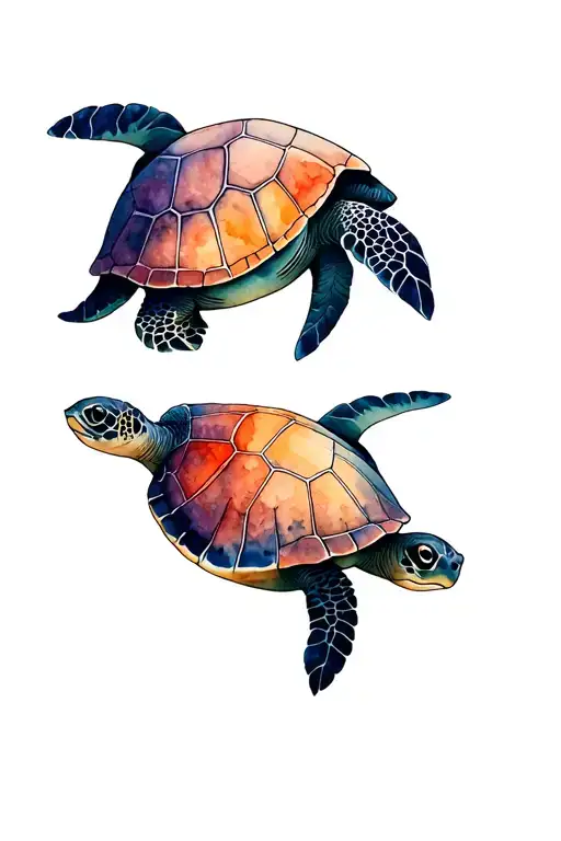 Two Sea Turtles Swimming Together
