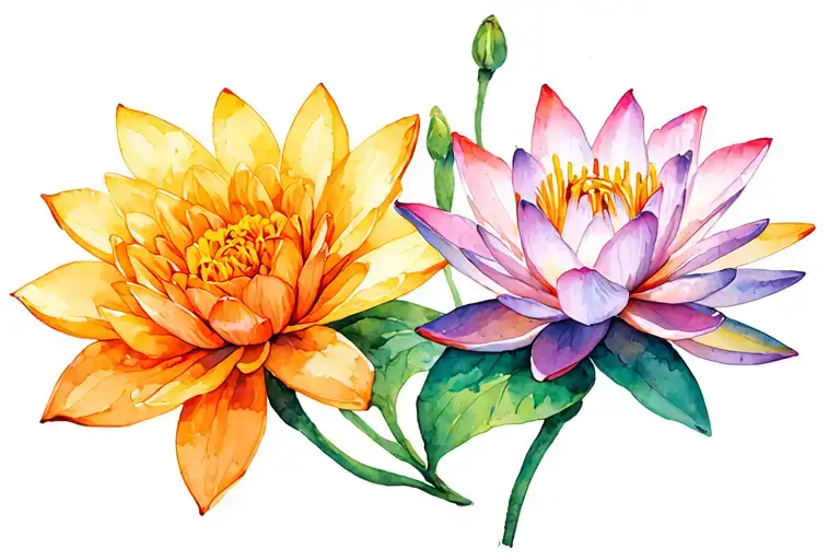 Water Lily And Marigold