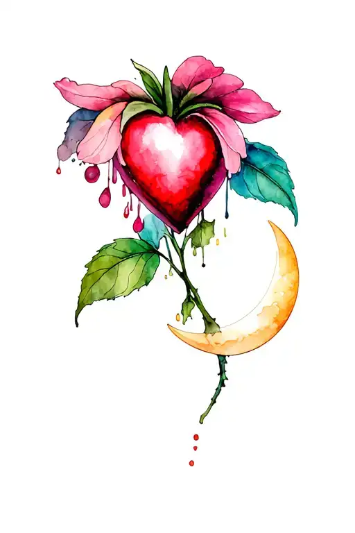 Bleeding Heart Flower With Crescent Moon