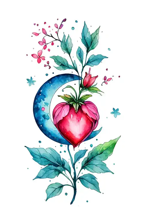 Bleeding Heart Flower With Crescent Moon