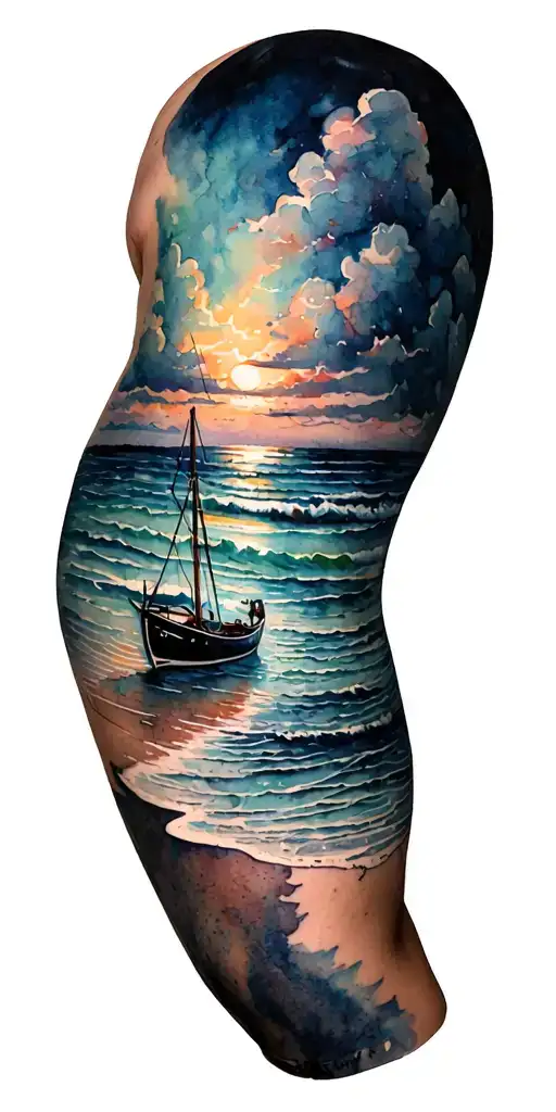 Full Sleeve Nautical With Beach Scene