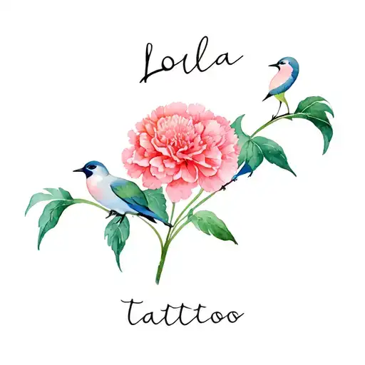 Huming Birds With Carnation With The Name Lola