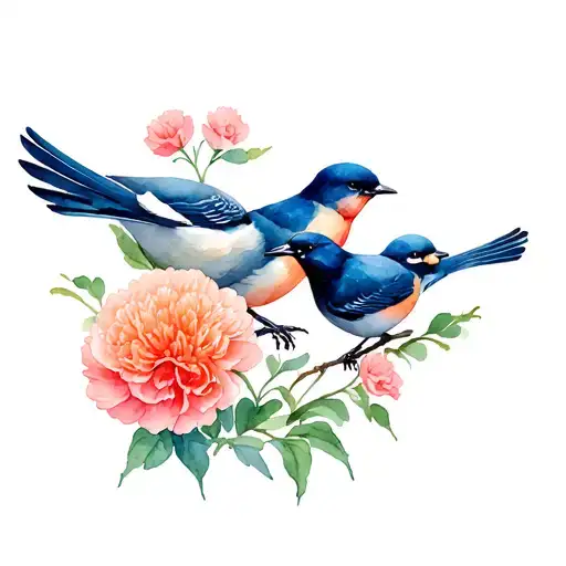 Huming Birds With Carnation With In Memory Of Lola