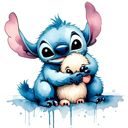 Stitch Hugging A Baby Yeti Playing