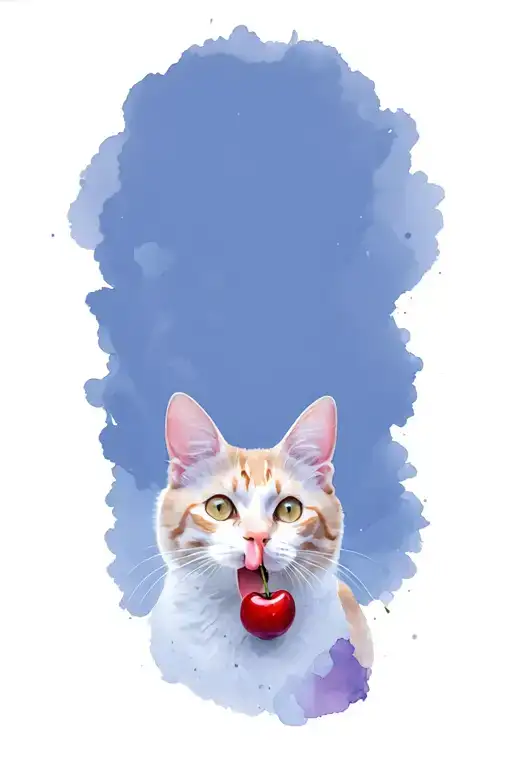 Cat With Cherry In Mouth