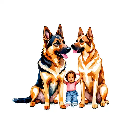 Dad Mom 2 Girls German Shepherd