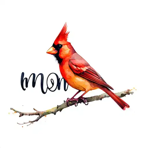Female Cardinal Perched With The Word Mom Hidden In Its Wing